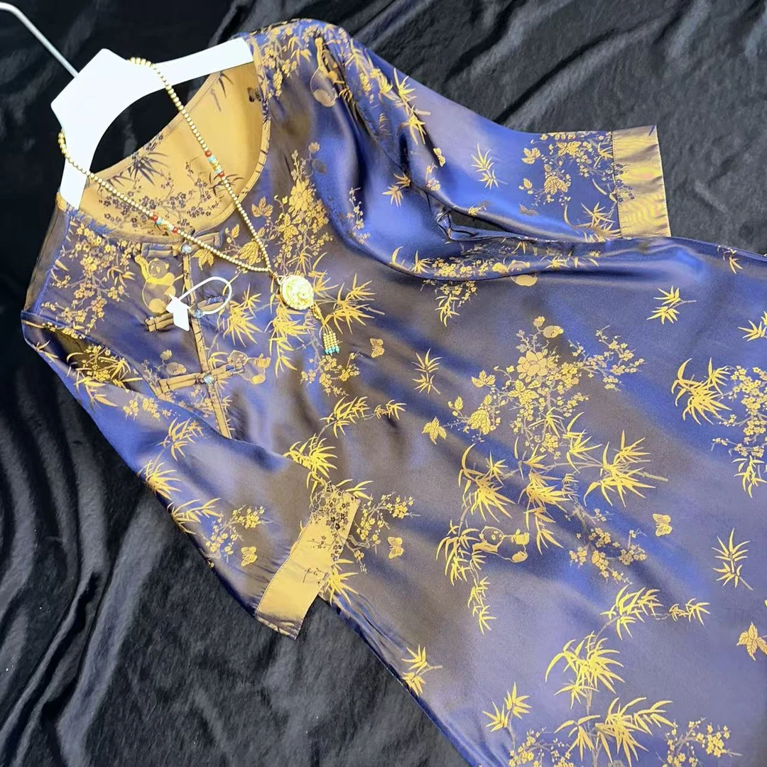 0165-常熟新中式秋季新款气质百搭显瘦熊猫蓝气质长裙