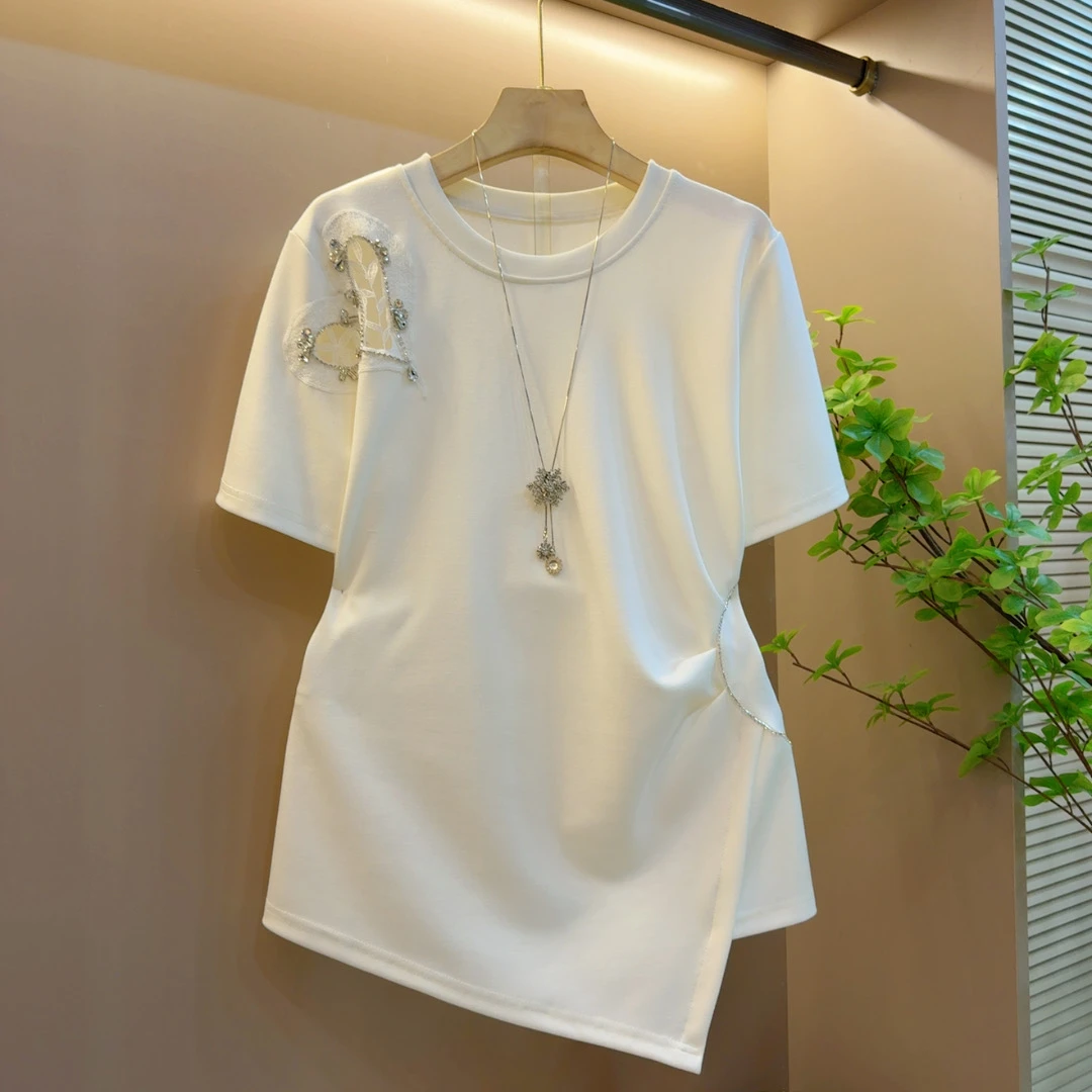 2025夏季新款镂空爱心性感时尚收腰百搭洋气短袖上衣（长64左右）