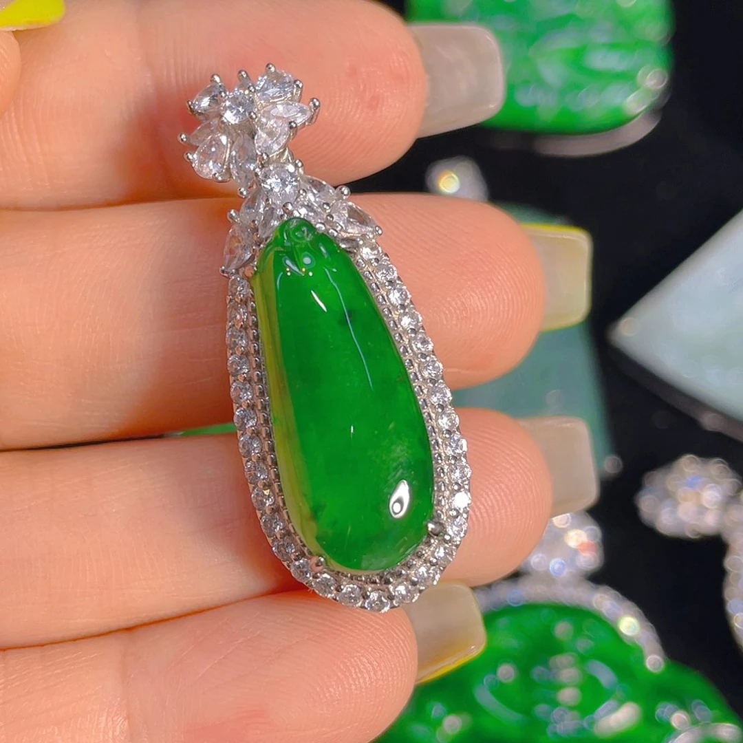 翡翠银S925镶嵌颈饰天然