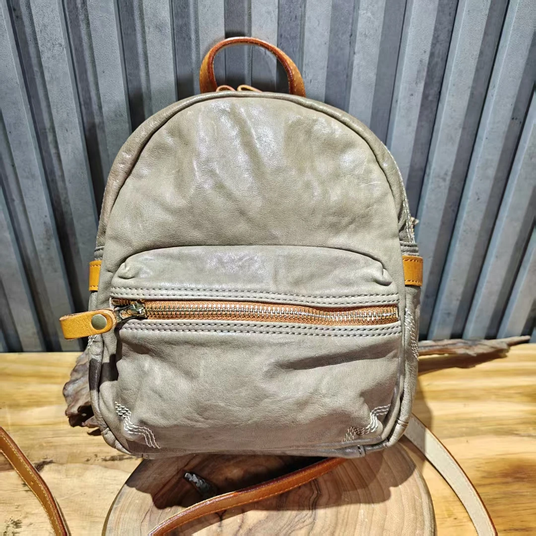 双肩包轻奢洗水马皮皮休闲旅行轻奢纯手工真皮背包手抓纹双肩背