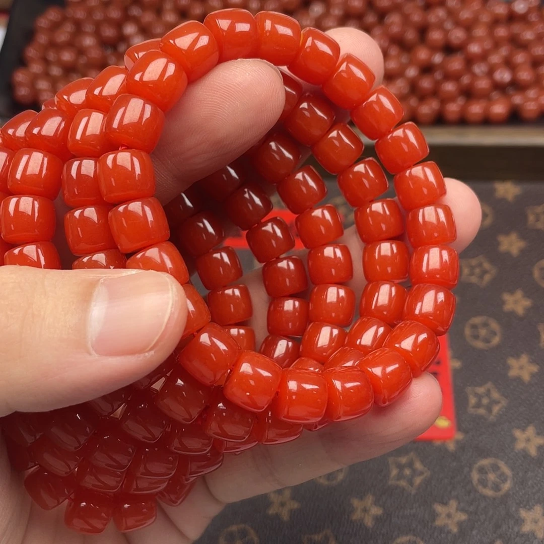 南红玛瑙4号锦红卡10直切手链未镶嵌