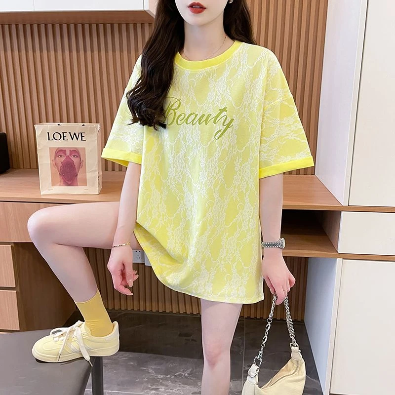 超火的减龄字母短袖T恤女中长款夏季新款韩版洋气夏日绝美女上衣