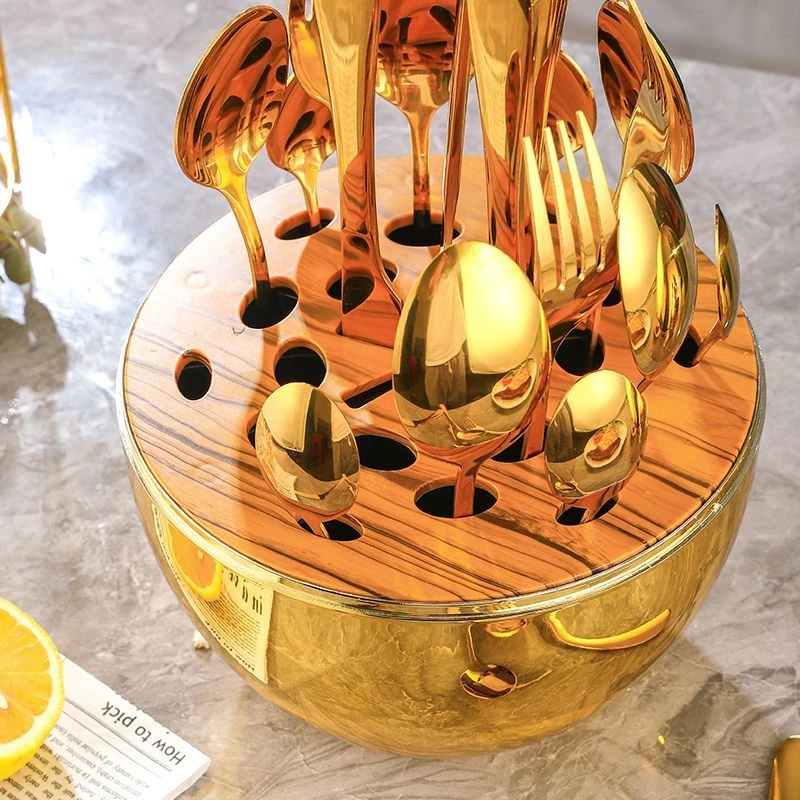 源头网红金蛋ins爆款不锈钢餐具超豪华收纳  现货