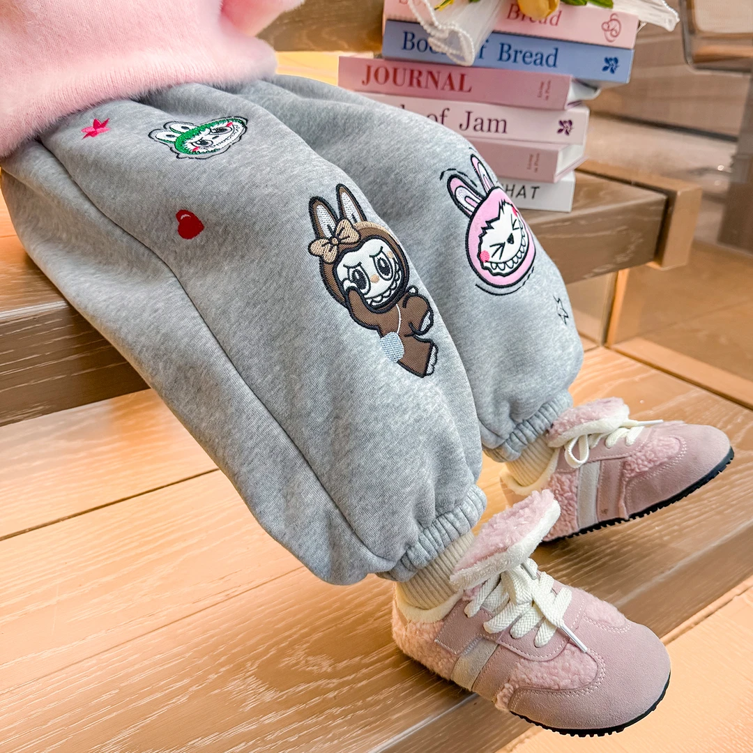 女童加绒卫裤洋气卡通儿童秋冬装女宝宝加厚休闲裤子小女孩时髦潮