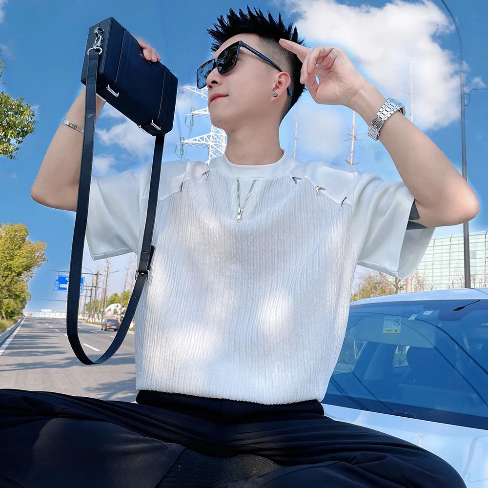 高级感男士短袖T恤夏季潮流圆领时尚设计感宽松痞帅风半袖体恤男