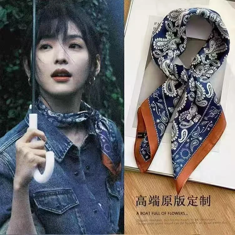 100%桑蚕丝65*65明星同款腰果百搭复古方巾秋冬保暖护颈丝巾女