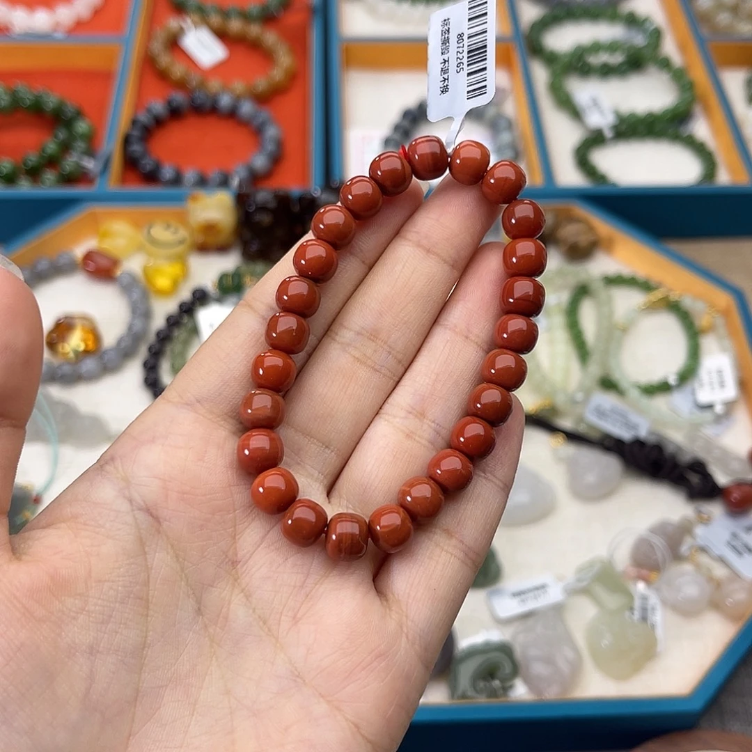 南红玛瑙未镶嵌手链w9牛血红7*8