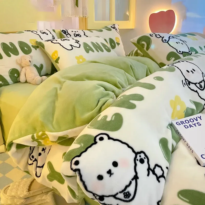 牛奶绒床上四件套秋冬季2026新款双面珊瑚绒床单被套三件套可机洗