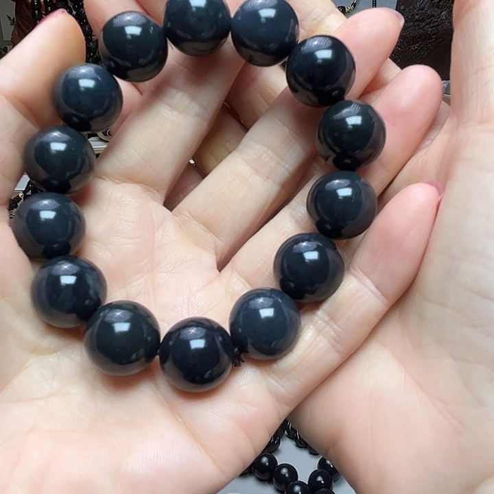 和田玉（墨玉）未镶嵌颈饰卡16圆珠福利款