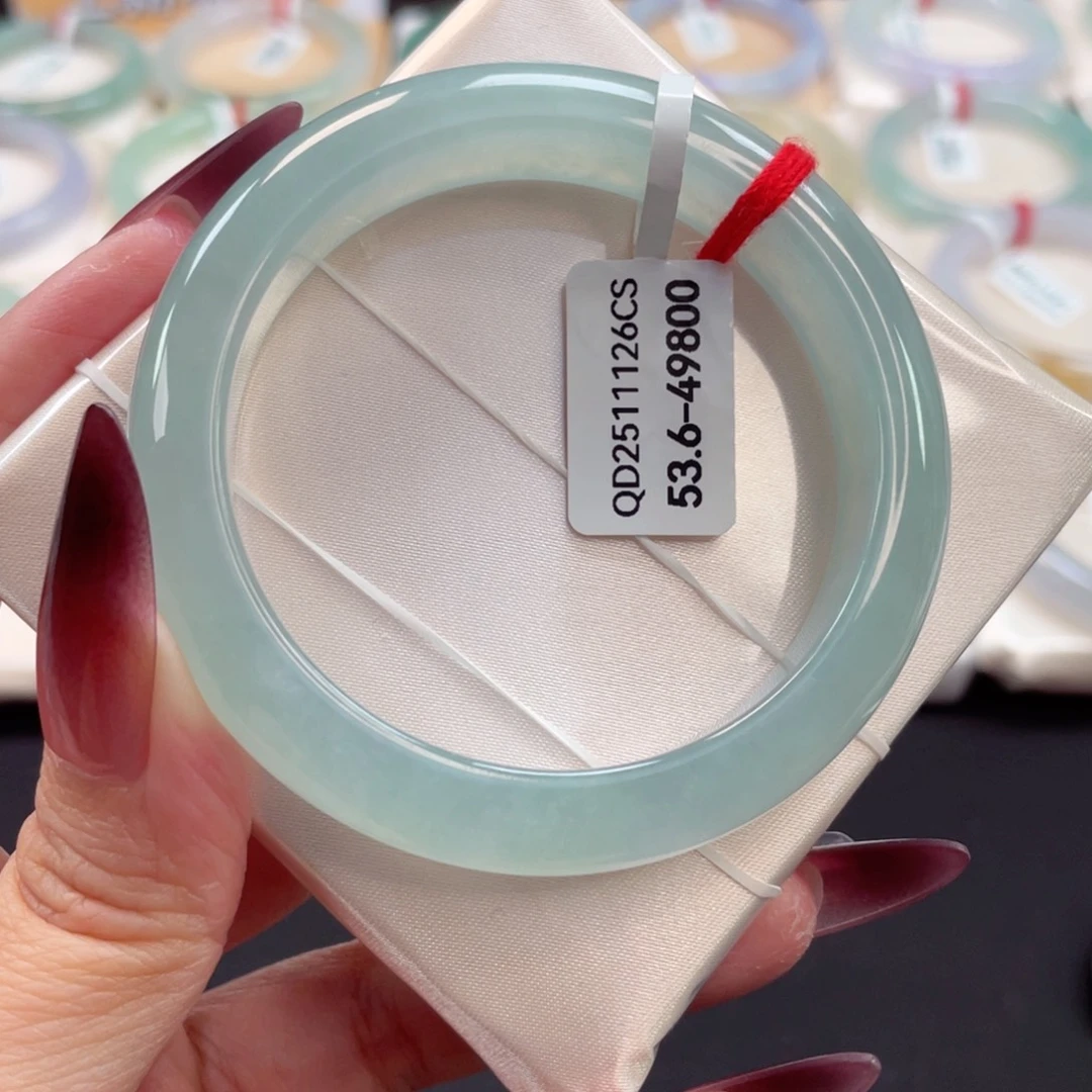 未镶嵌手镯翡翠50号53.6冰胶细腻蒂芙尼蓝