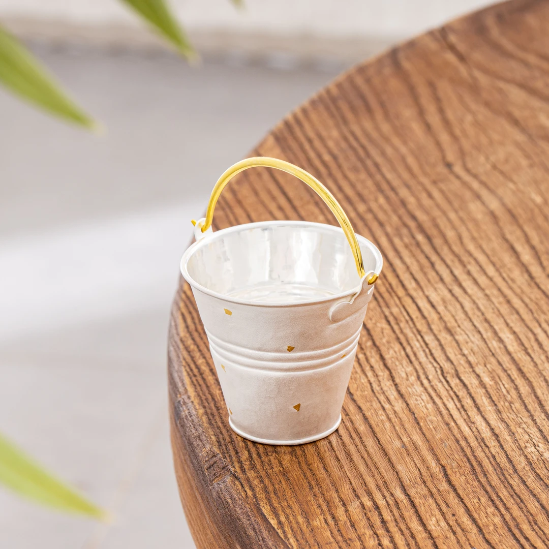 蜂鸟工坊 名匠优选 黄铜把酒桶洒金麻纹迷你水桶形杯 MJYXA1130