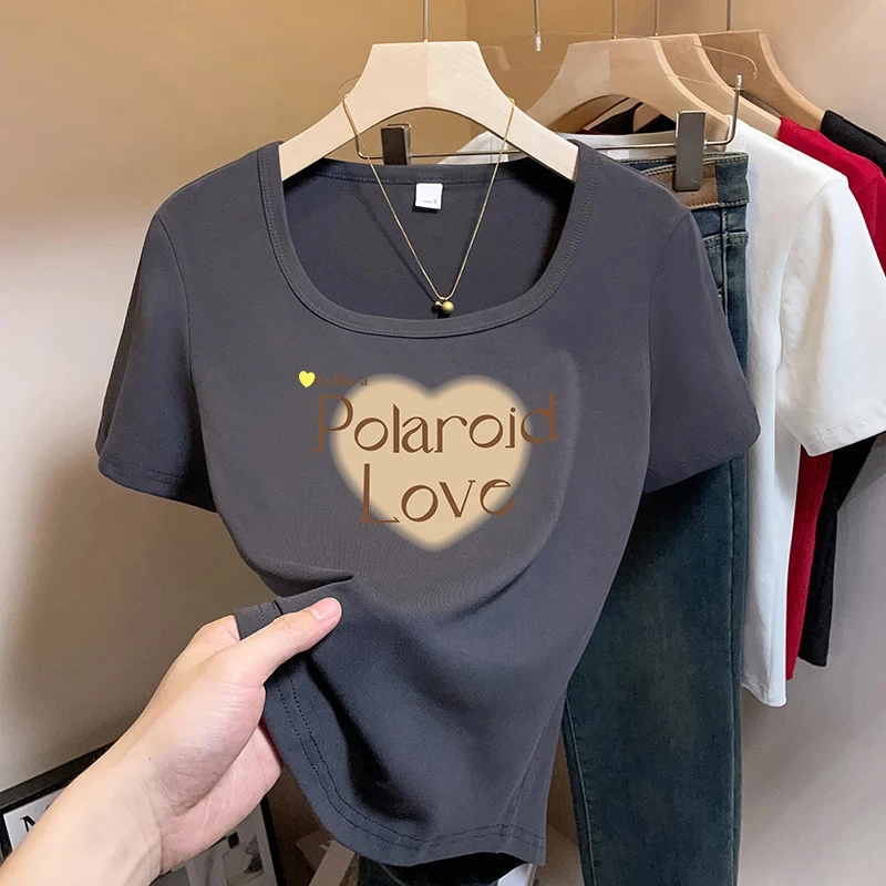 方领上衣2025夏季新款独特别致设计感小众宽松短袖正肩打底t恤女