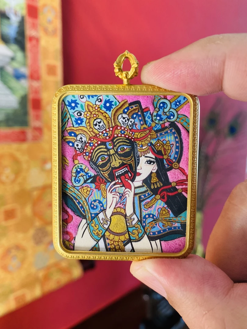 【扎基拉姆】热贡纯手绘矿物颜料藏族唐卡西藏真品4*5cm正品保真