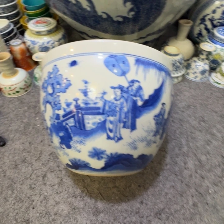 德****杯陶瓷工艺品摆件青花人物圈缸