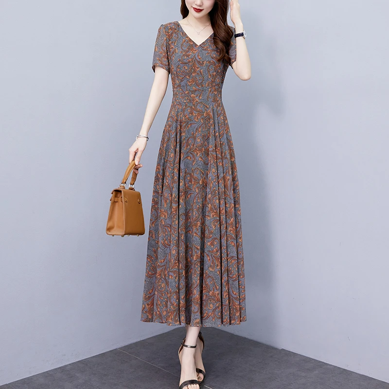 夏季新款雪纺碎花连衣裙大码mm胖春秋大码连衣裙裙子