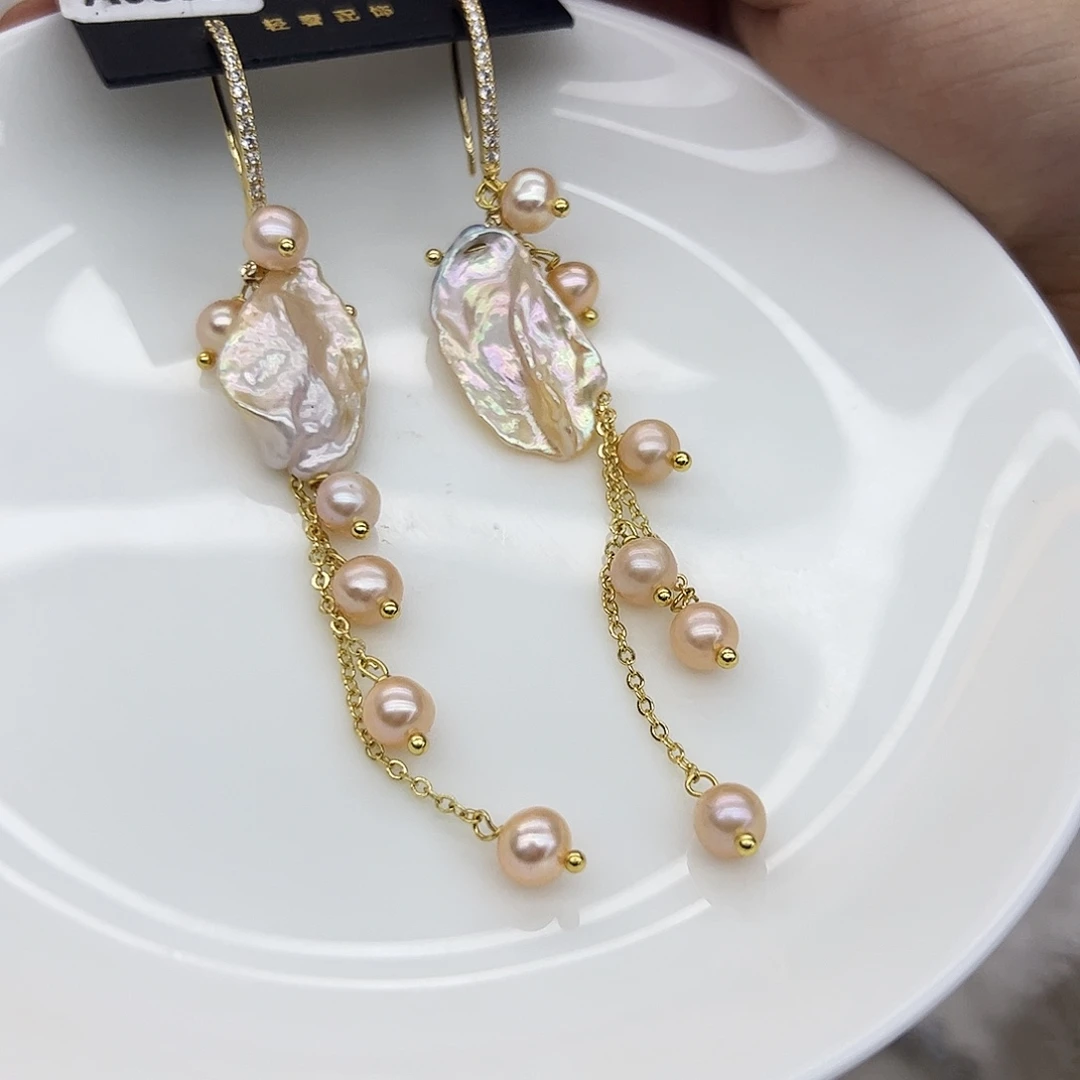 耳饰银S925镶嵌淡水珍珠