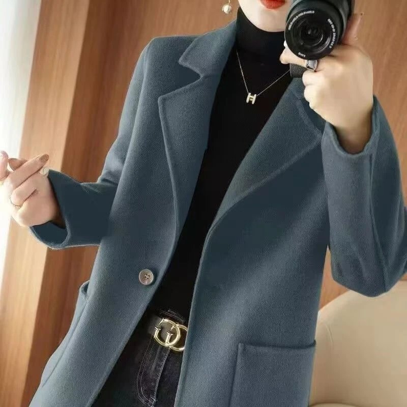 100纯羊毛双面呢大衣秋冬新款简约中长款时尚通勤经典一粒扣外套