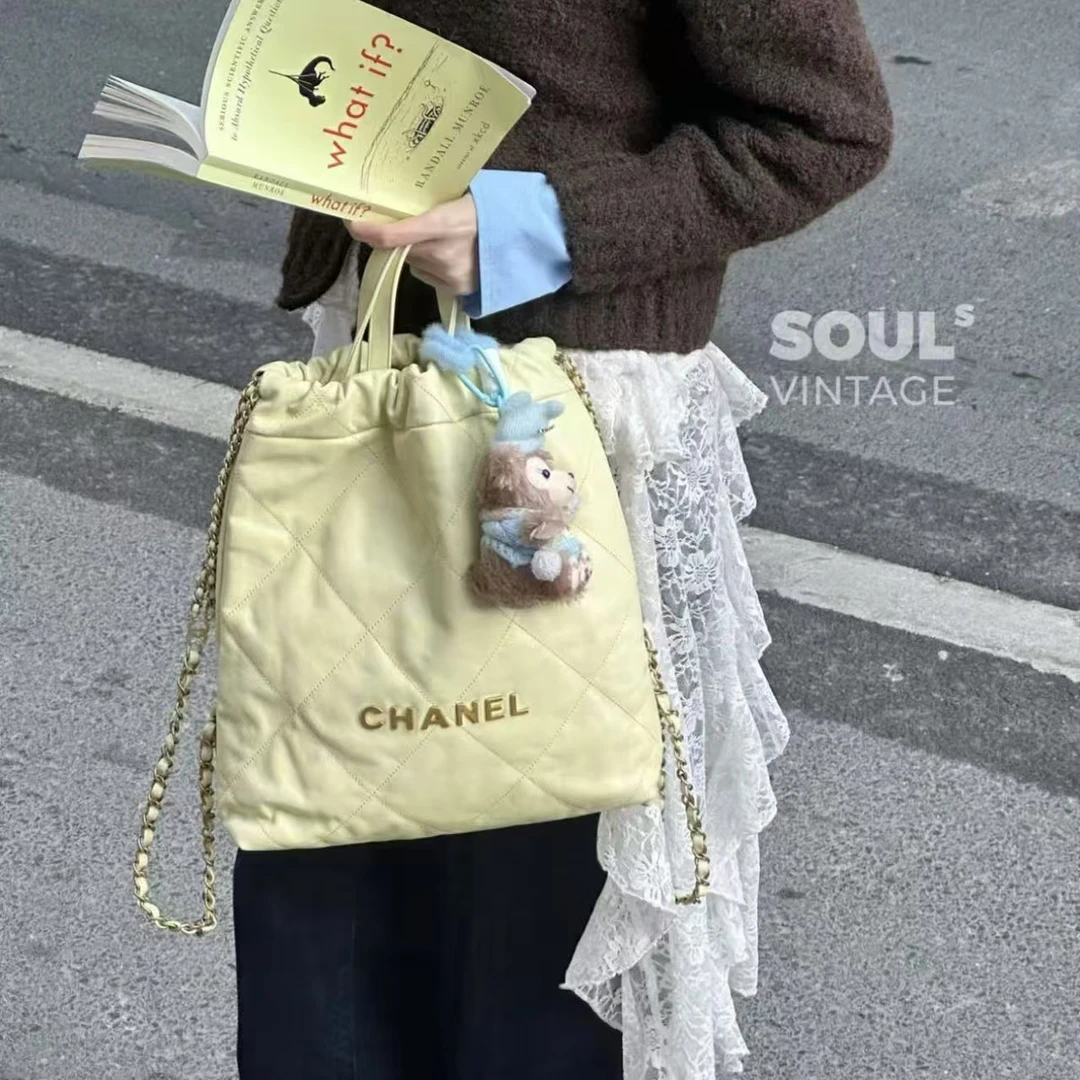 95新 Chanel/香奈儿 小鸡黄牛皮 22bag小号双肩包/660775985