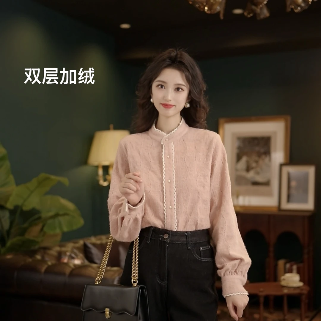 琦琦【微甜柏丽】气质百搭长袖衬衫女宽松显瘦上衣YE0706181