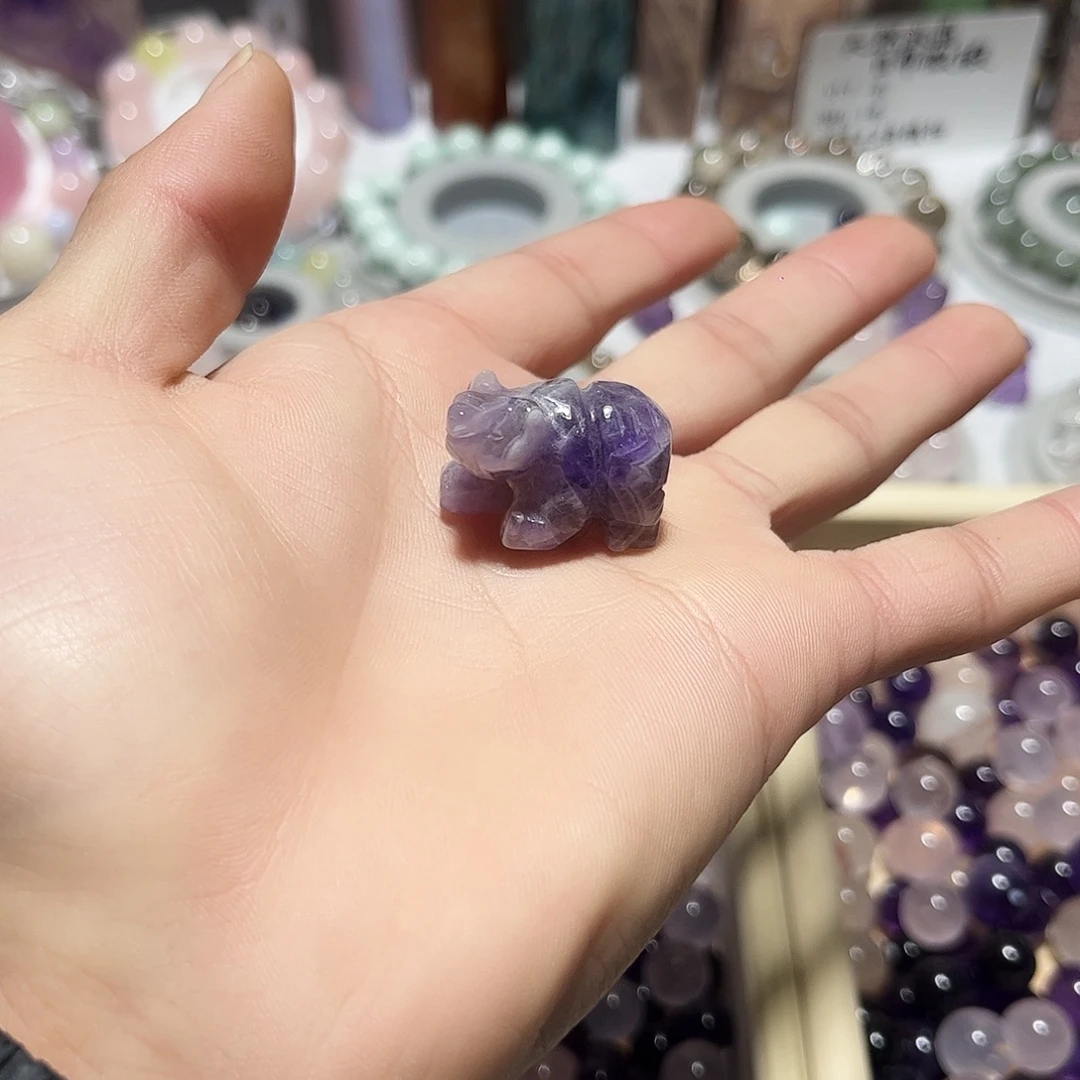 珠宝半成品未镶嵌水晶梦幻紫雕刻件小熊