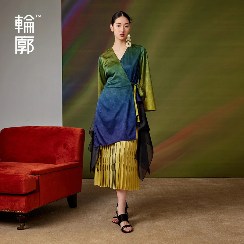 轮廓始芳菲系列原创设计渐变色外套L231Y018中长款通勤优雅上衣