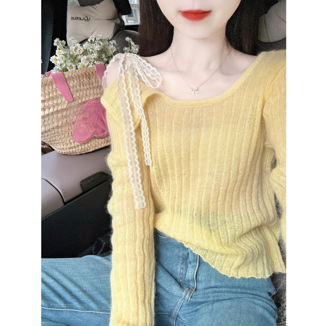 洋气衣服女气质漂亮显瘦韩系财阀千金女装女装显白慵懒风针织上衣