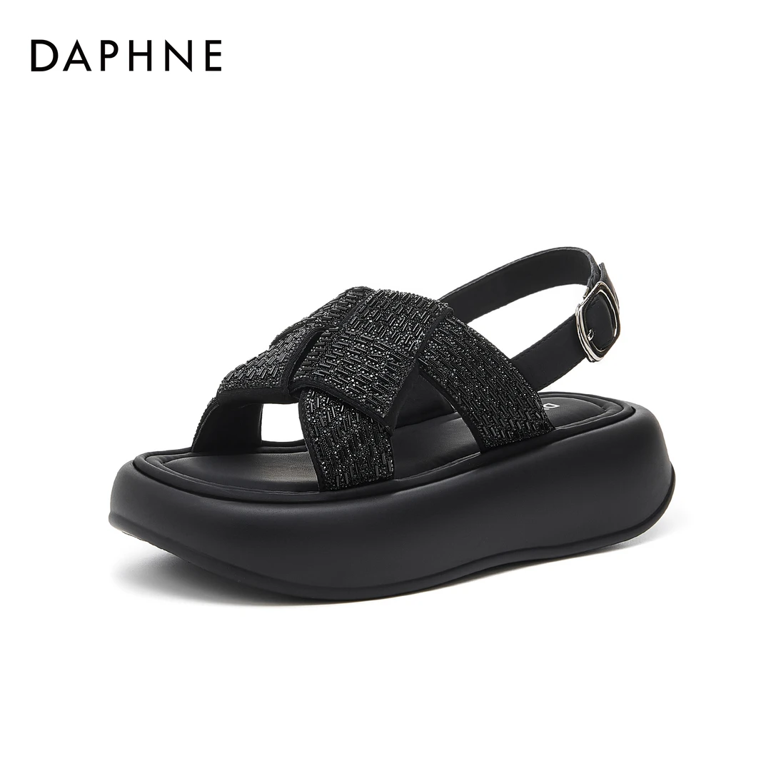 达芙妮厚底舒适云朵拖鞋夏季露趾一字带凉拖鞋外穿百搭爆款仙女风