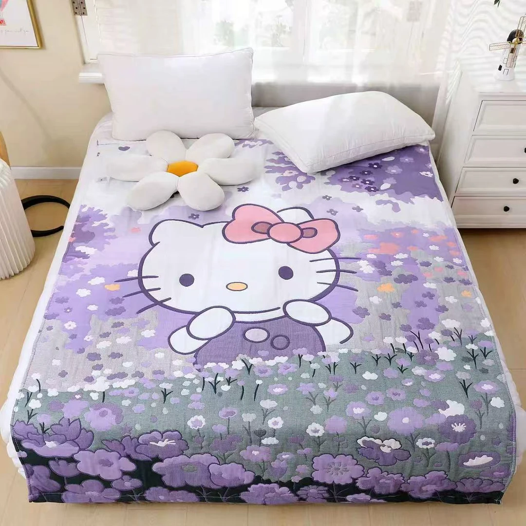 【紫色Kitty】150*200cm亲肤柔软舒适纱布泡芙被四季通用功能盖被