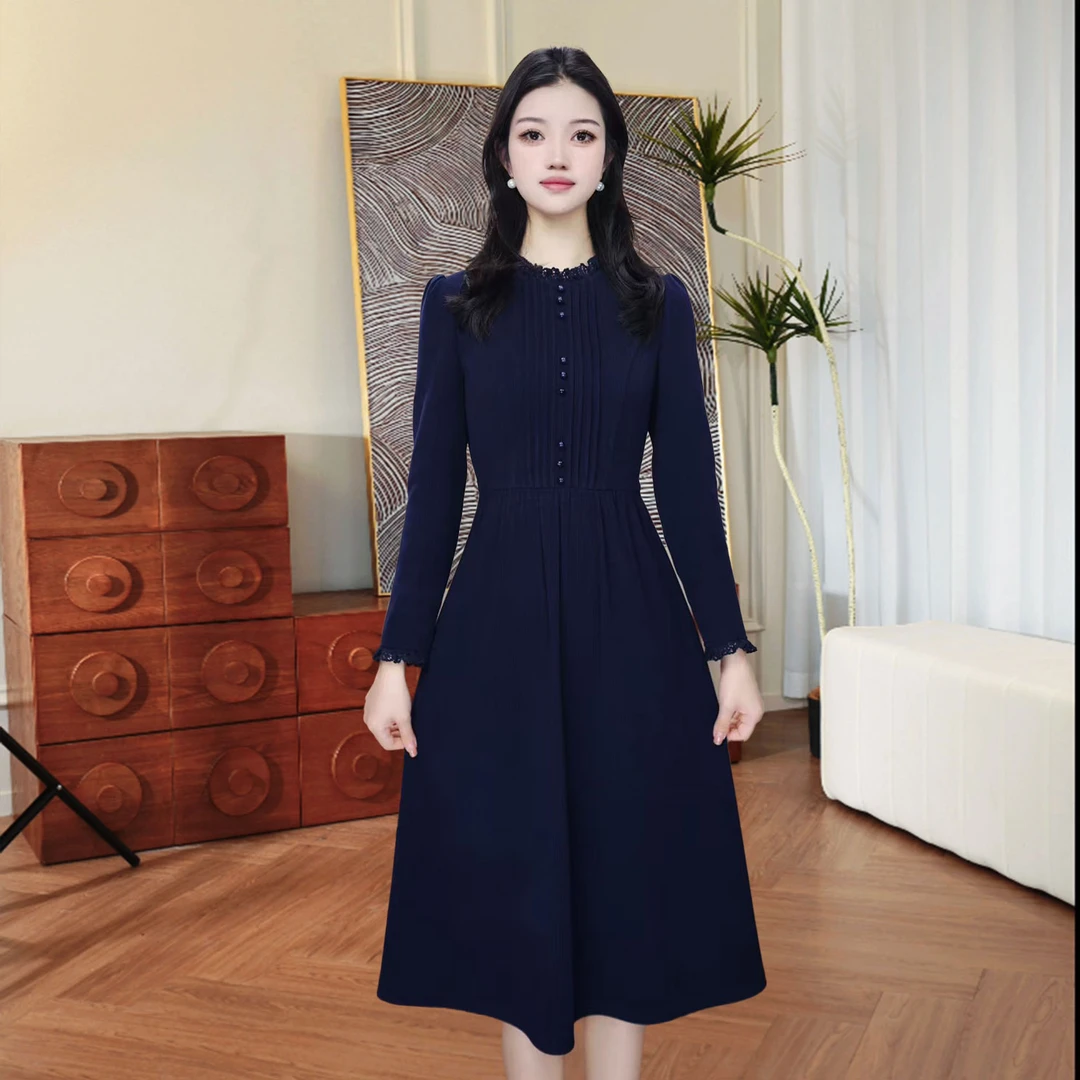 连衣裙春秋显瘦气质长袖时尚收腰中长款修身春秋显瘦气质长袖时尚