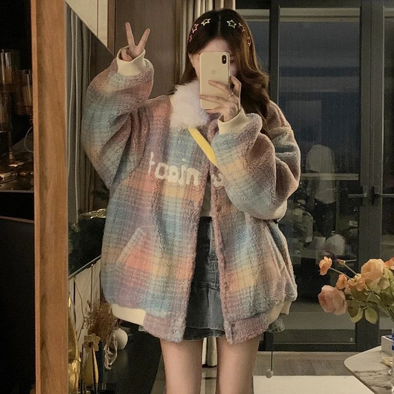 C-1508大码冬季新款彩色拼接棉服外套保暖宽松棉衣