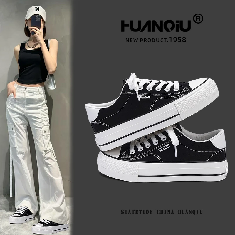 环球黑色帆布鞋女2025夏季新款休闲潮流百搭韩版ins学生潮鞋复古