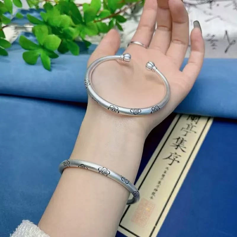 足银银制品 足银手镯A31南瓜梅花手镯开口款