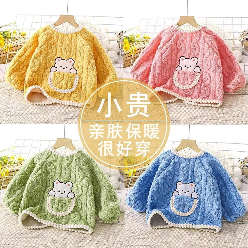 宝宝罩衣秋冬加绒加厚婴儿罩衣儿童反穿衣双面绒加绒加厚宝宝罩衣