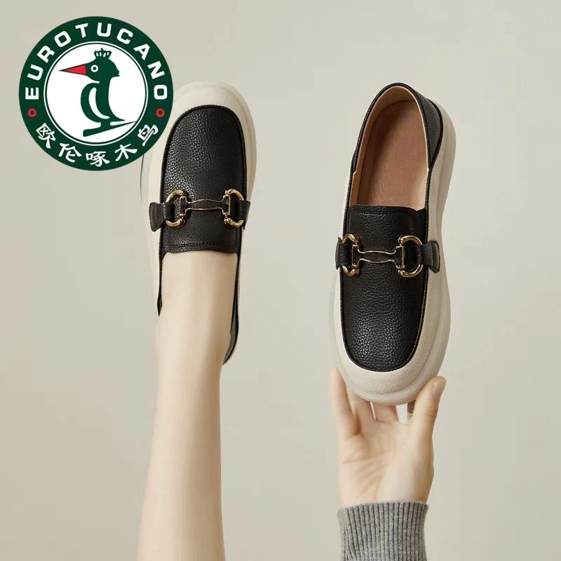欧伦啄木鸟一脚蹬女鞋夏季2024新款小白鞋休闲软底浅口乐福鞋牛筋