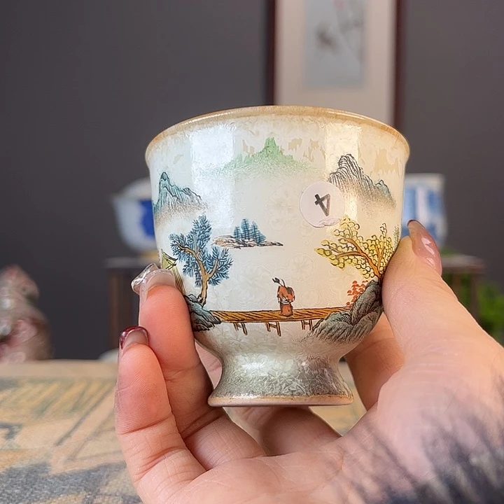 摆件景德镇柴烧茶杯多人