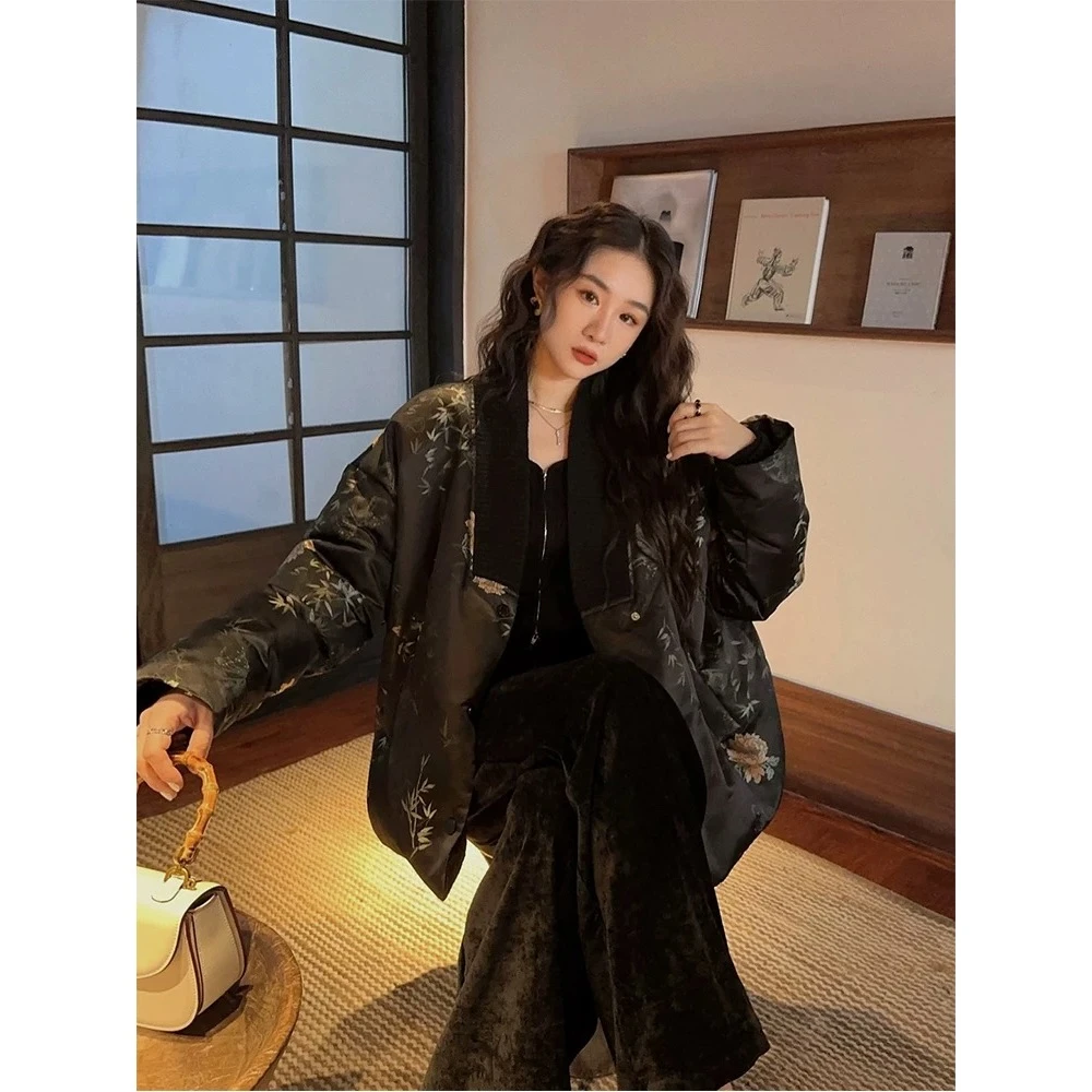 【花好月圆羽绒服】新中式国风羽绒服冬季新款90白鸭绒高级拼接外套