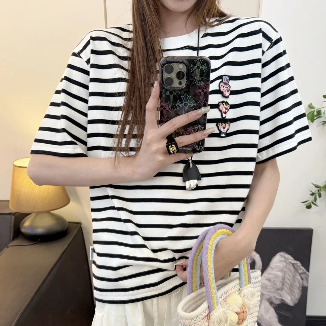 夏季yongwill小羊纸袋家「3877」纯棉前后重工刺绣粉红豹短䄂圆领T