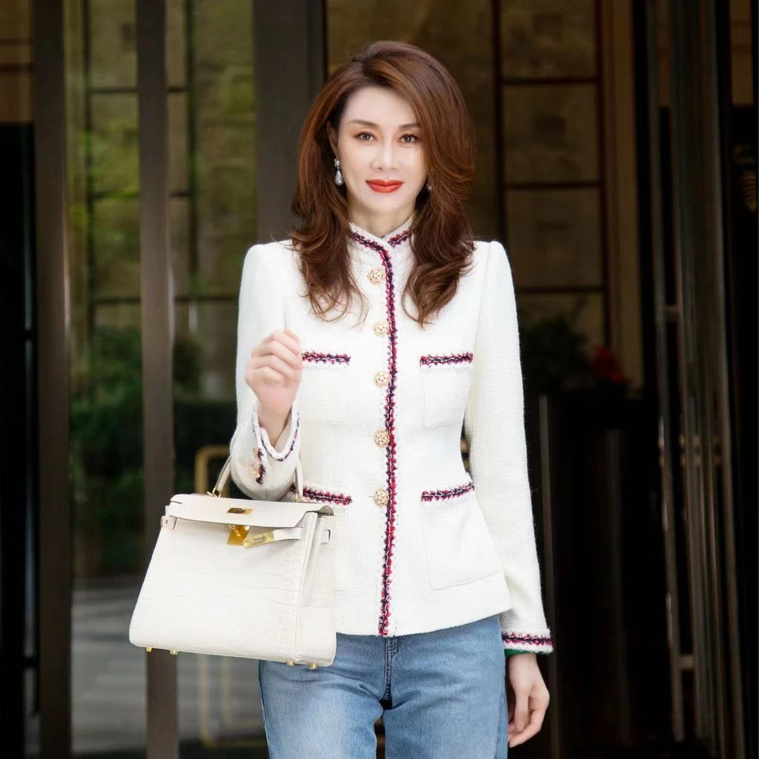 EDFNOT/杨红霞汝意HY红花边立领小香风外套优雅大气时尚经典款