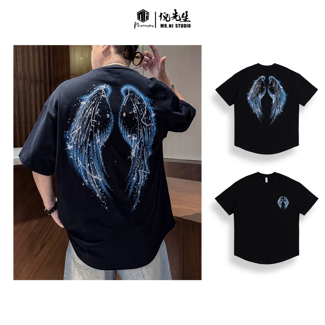 MR.NI/倪先生「星钻系列：天使之翼」非你不可！星辰蓝宝石烫钻短袖