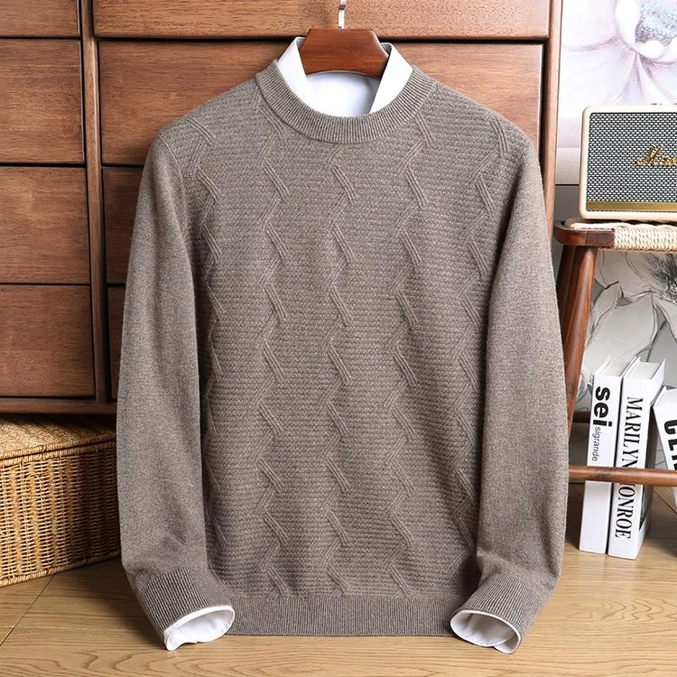 #纯羊绒衫  300g#男士长袖针织休闲宽松加厚圆领套头秋冬上衣