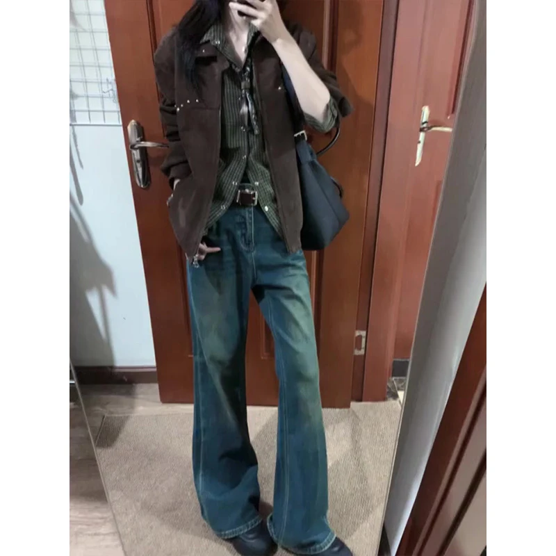 美拉德铆钉短款夹克秋季美式复古设计感外套衬衫上衣+裤子三件套