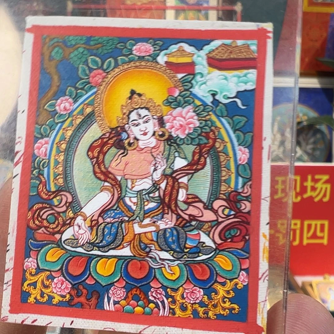 吊坠纯手绘唐卡白度母