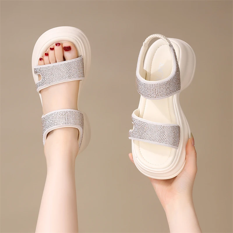 防滑罗马时装水钻凉鞋女款夏季2025新款配裙子厚底增高百搭女凉鞋