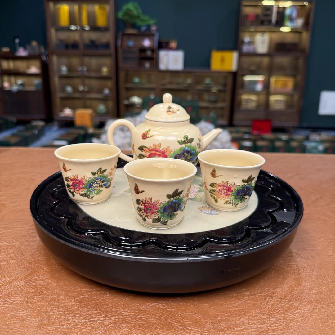 黄汝牡丹变色茶壶+3杯+变色茶盘ZH2869