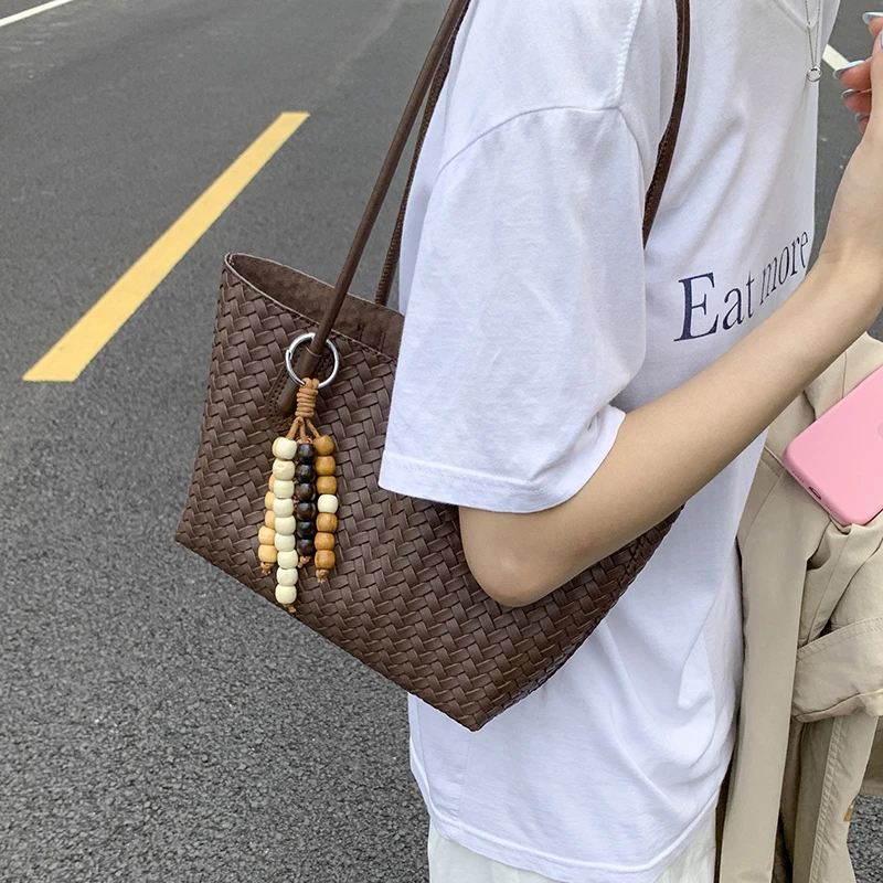 复古编织包女式包包女2025新韩版托特包简约大容量单肩通勤包