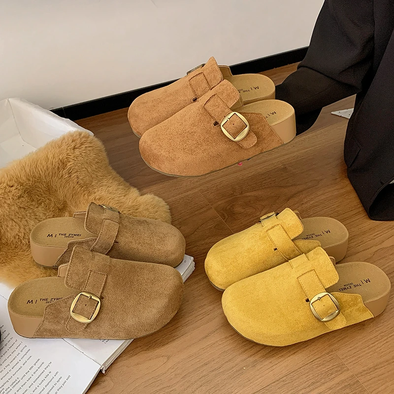 韩系复古厚底勃肯拖鞋女秋季爆款休闲百搭外穿皮带扣半拖勃肯拖鞋