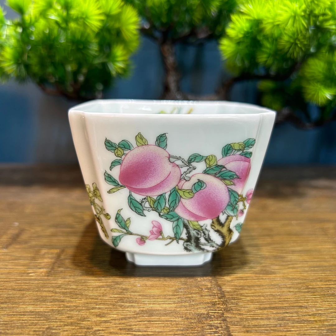 景德镇陶瓷四方九桃五福主人杯