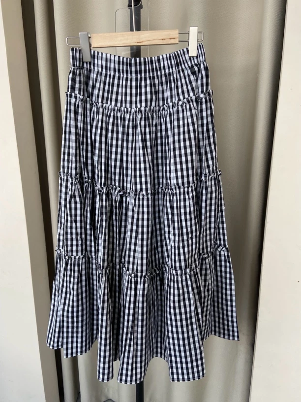 黑白条纹格子大长裙