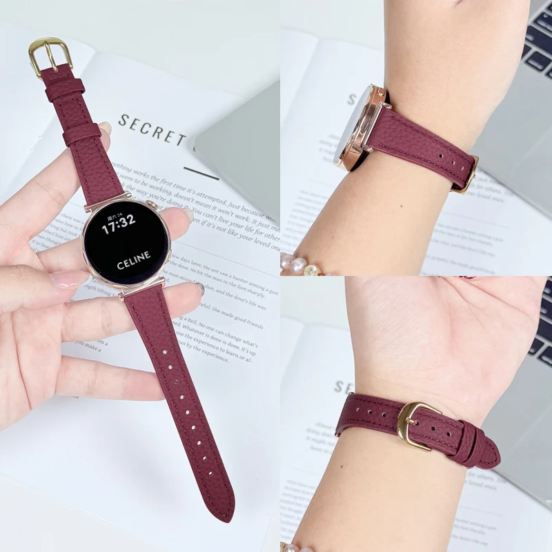 欣成适用华为GT5表带GT4女款GT5Pro荔枝纹真皮表带GT3时尚GT2表带