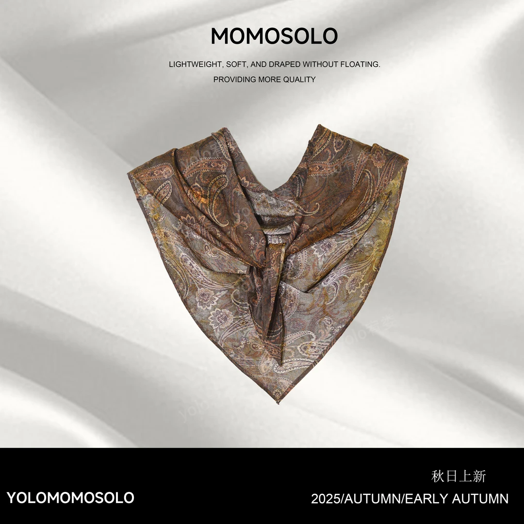 •金果 • 2025秋上新百搭腰果花鎏金人丝三角巾搭配丝巾YM25Q30002